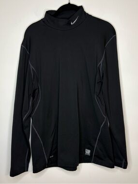 Nike Pro Combat fitted Black Long Sleeve Mock Neck Performance Top Size Large